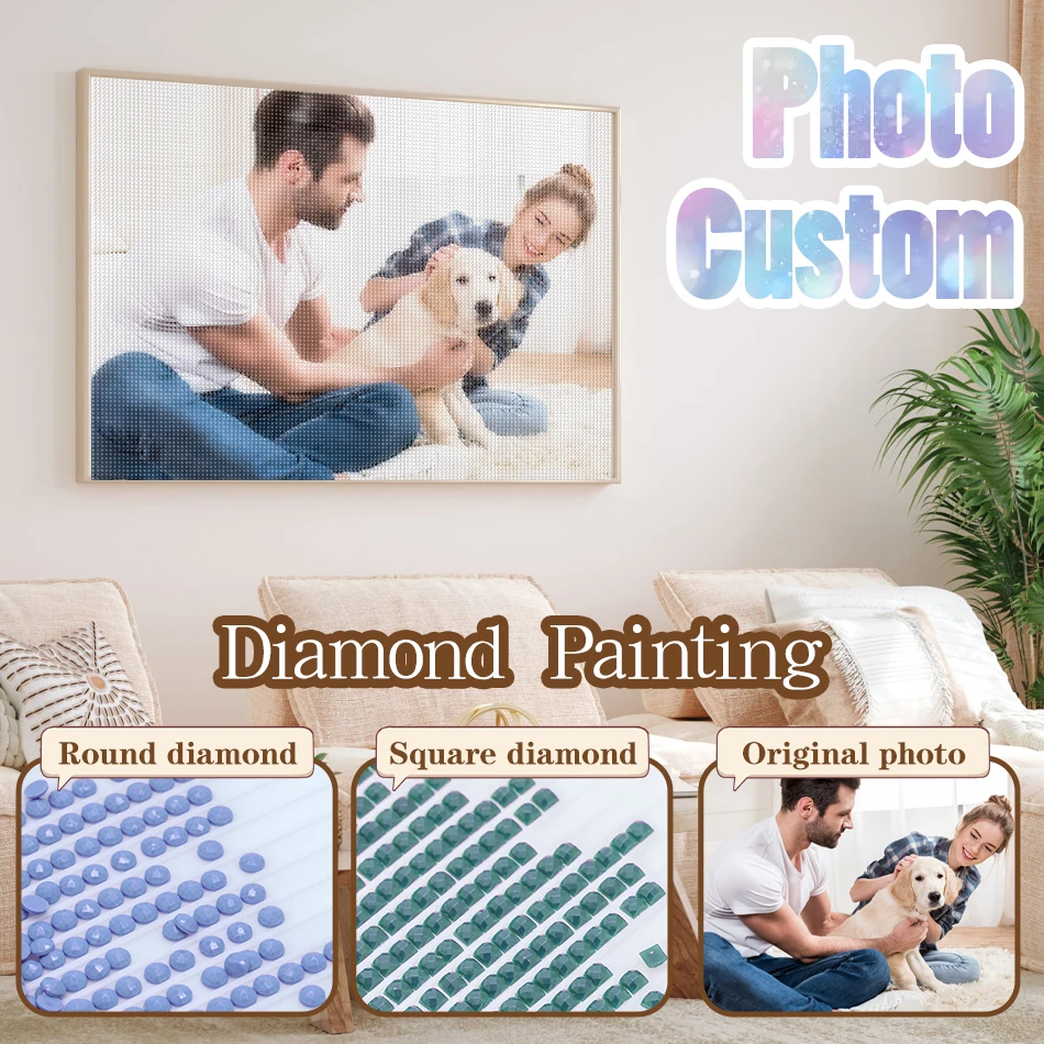 

Photo Custom Diamond Painting 5d Kit Full Square/Round Diamonds Cross Stitch Customize Your Own Picture Art Diy Embroidery Decor