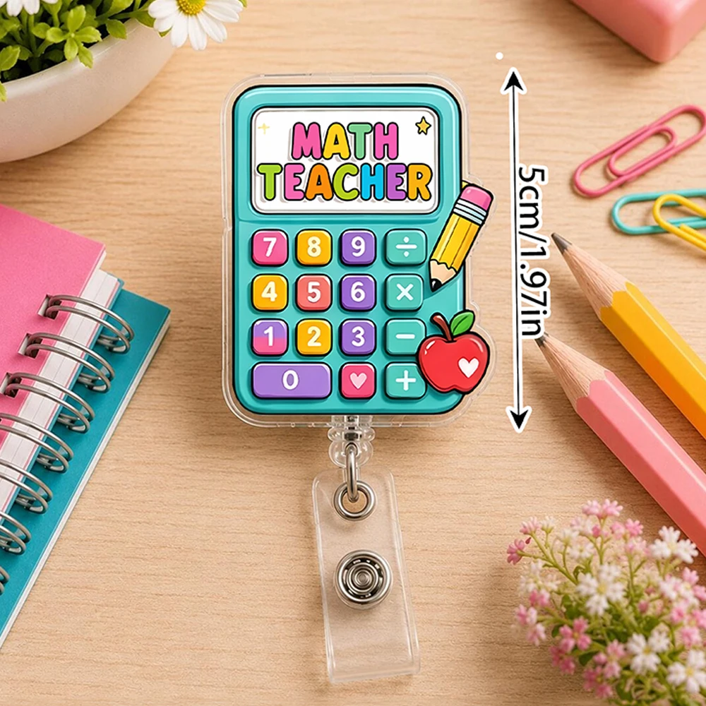 Personalized Custom Text Teacher Badge Reel,6 Styles Cartoon Acrylic ID Holder,Unique Appreciation Gift Educator School Staff