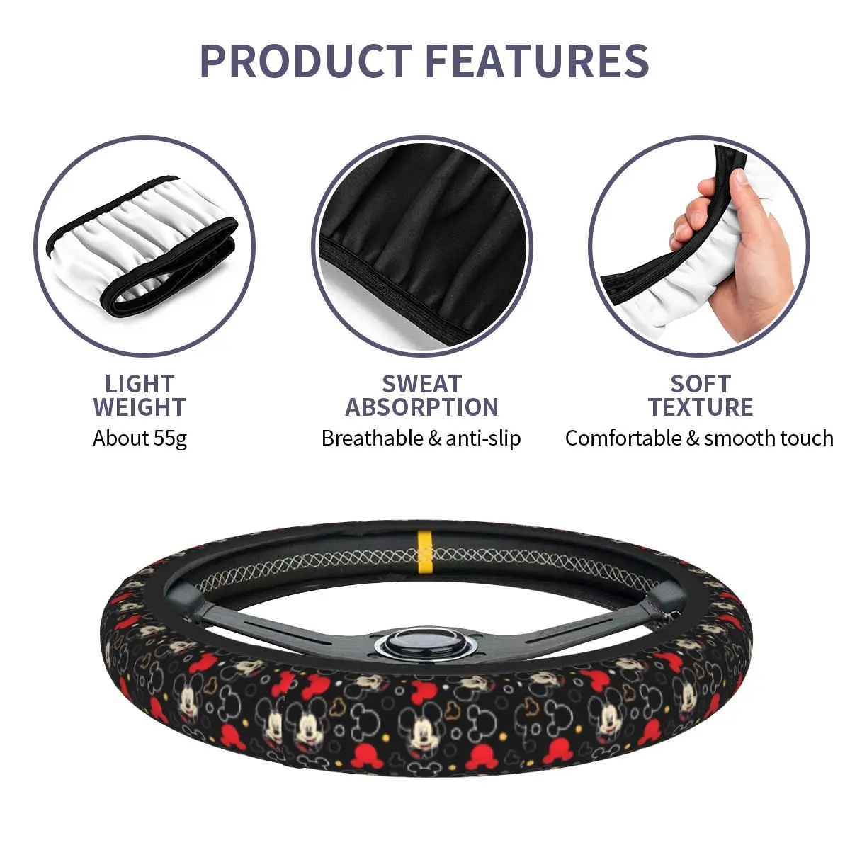 Mickey Mouse Head Car Steering Wheel Cover 37-38 Non-slip Colorful Car-styling Car Accessories