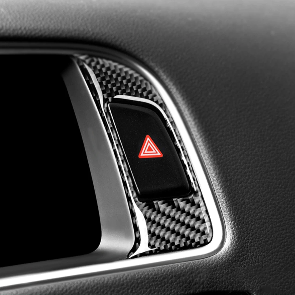 For Audi Q5 SQ5 Car Center Console Display Panel Carbon Fiber Sticker Hazard Warning Light Frame Cover Decor Accessories LHD RHD