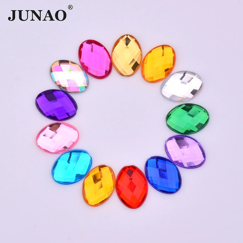 JUNAO 10*14mm 18*25mm Dark Green Oval Rhinestone Flatback Acrylic Crystal Stones Non Hotfix Strass For DIY Dress Jewelry