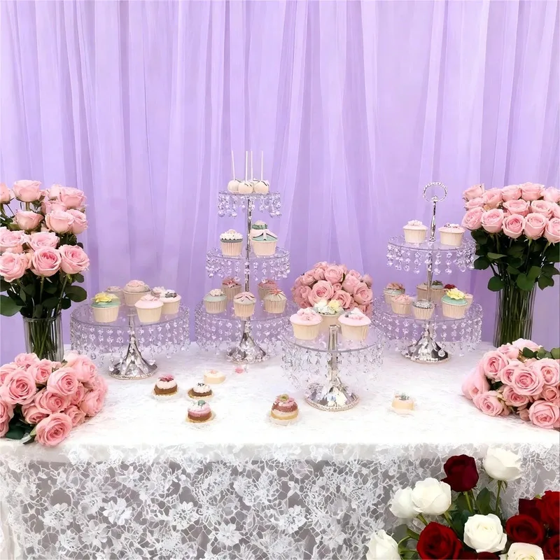 

Acrylic Cake Stand Set, Wedding Dessert Table Display for Birthday Party, Cupcake Tower Holder, Romantic Engagement Decoration