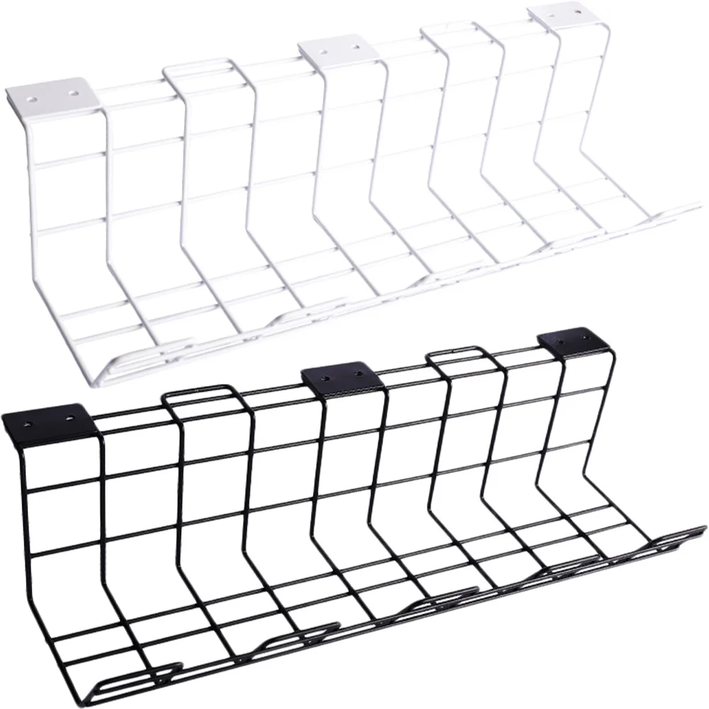 

2Pcs Wire Cable Management Holder Under Desk Organizer for Home Office Desktop Cord Storage Tray Iron Mounting Bracket