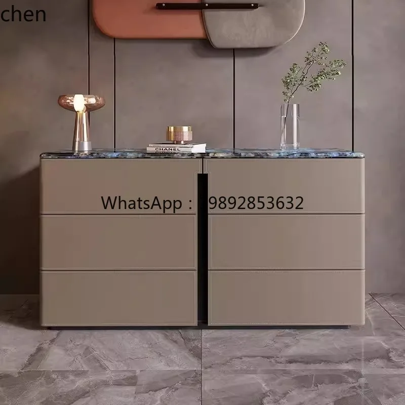 

marble saddle leather dining side household wall storage chest bedroom end of bed high TV cabinet side cabinet