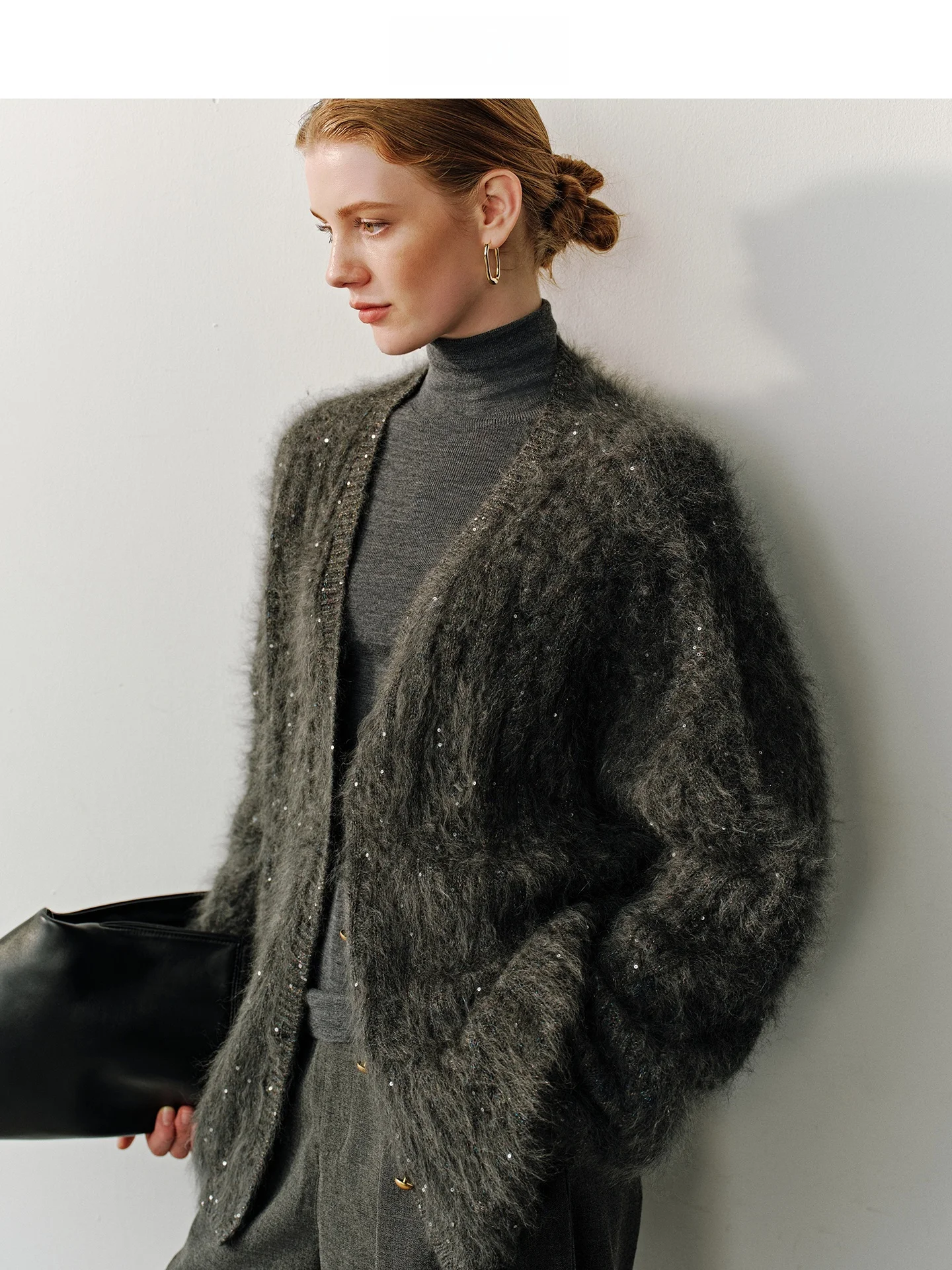 

SueM Heavyweight Color Sand Floing Brued Open Cardigan Women's Autumn Winter New Sle 00 Wool Soft N Ne Knitted Sweater