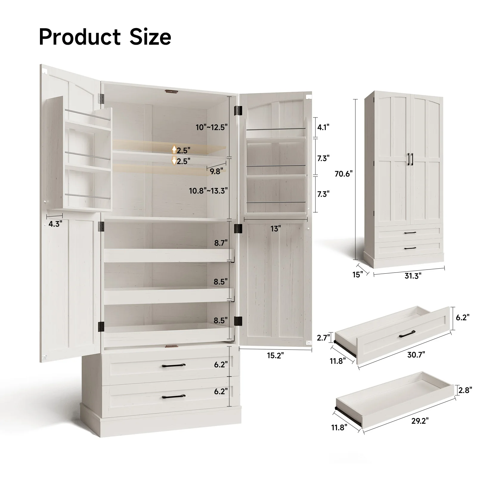 6 Door Kitchen Pantry Cabinet Pantry Storage Cabinet with Shelves, 71