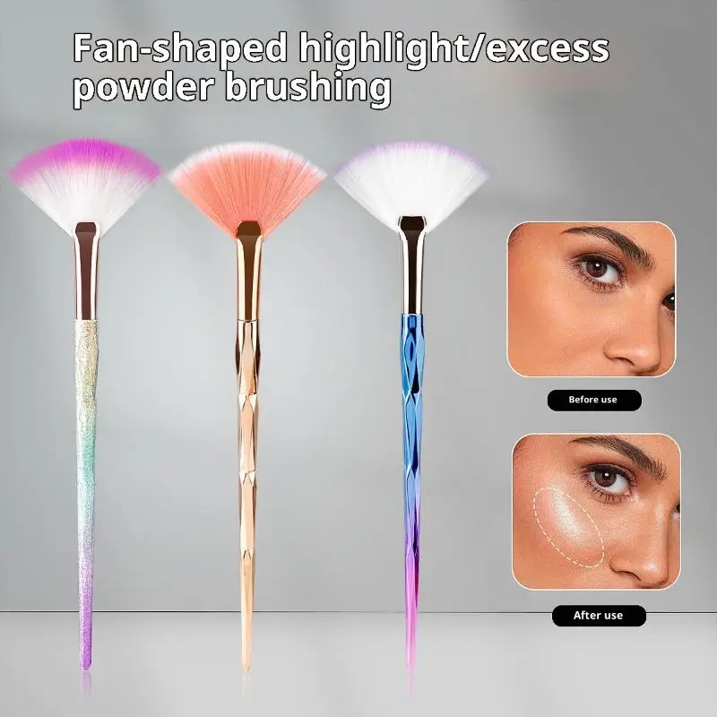 Picture 3: ●Large Flat Highlight Blush Fan-Shaped Makeup Brush Powder Loose Powder Face Brush Korean Soft Cosy Even Color Tools For Women