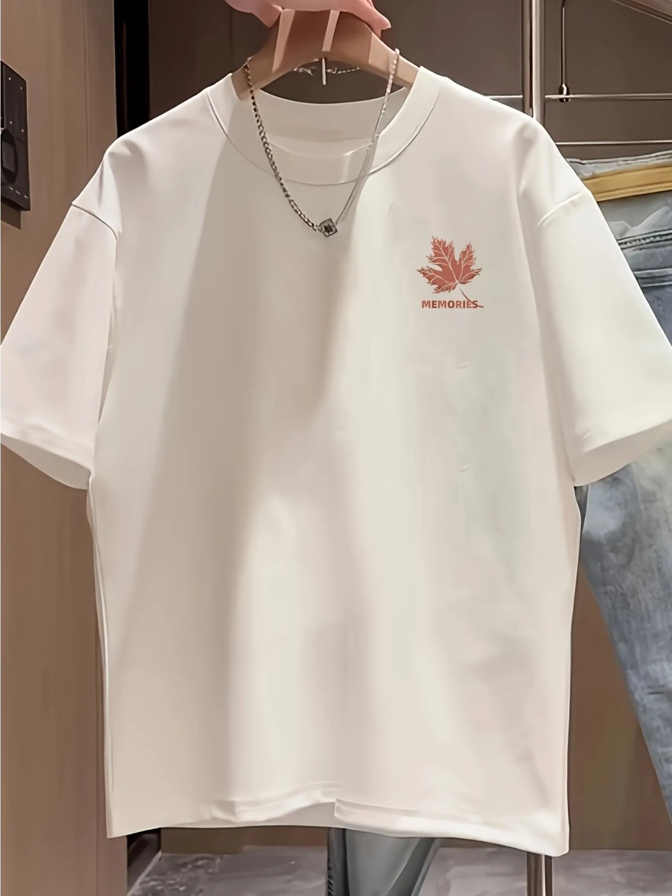 Simple Fall Maple Leaf Memory Slogan Oversized Tshirt Men 100% Cotton Loose Short Sleeve Aesthetic Trendy Summer Tee
