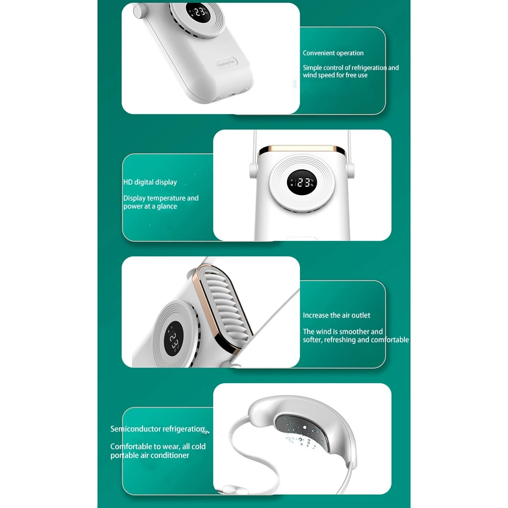 Mini ventilador de pescoço portátil bladeless usb recarregável mudo ventiladores esportivos para ao ar livre ventilador de refrigeração semicondutor separado branco