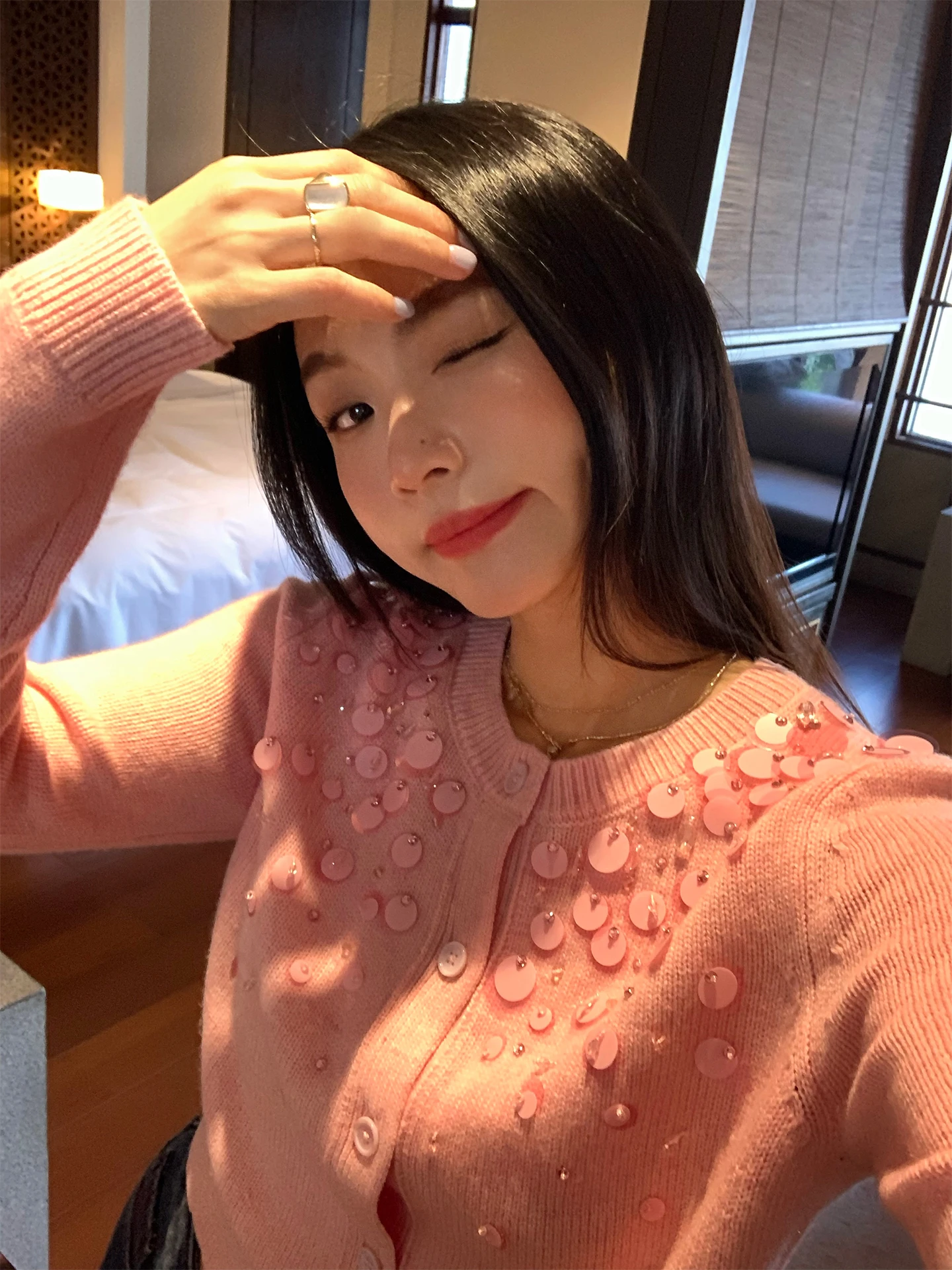 

Spring 2026 Design Sensation Outerwear Knitted Sweater Sequin Casual Sle Long Sve round Ne ort Coat for Women