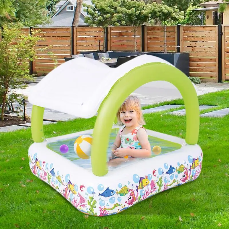 

Baby Swimming Float With Canopy Inflatable Paddling Pool with Sun Shade Extra Large Pool with Canopy Kids Swim Pool Accessories