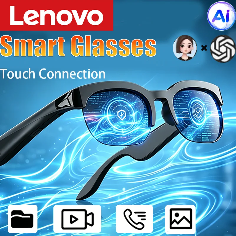 

Lenovo AI Smart Glasses Translation Bluetooth Conversation Recording Listening To Music Smart Sunglasses for Men Women New
