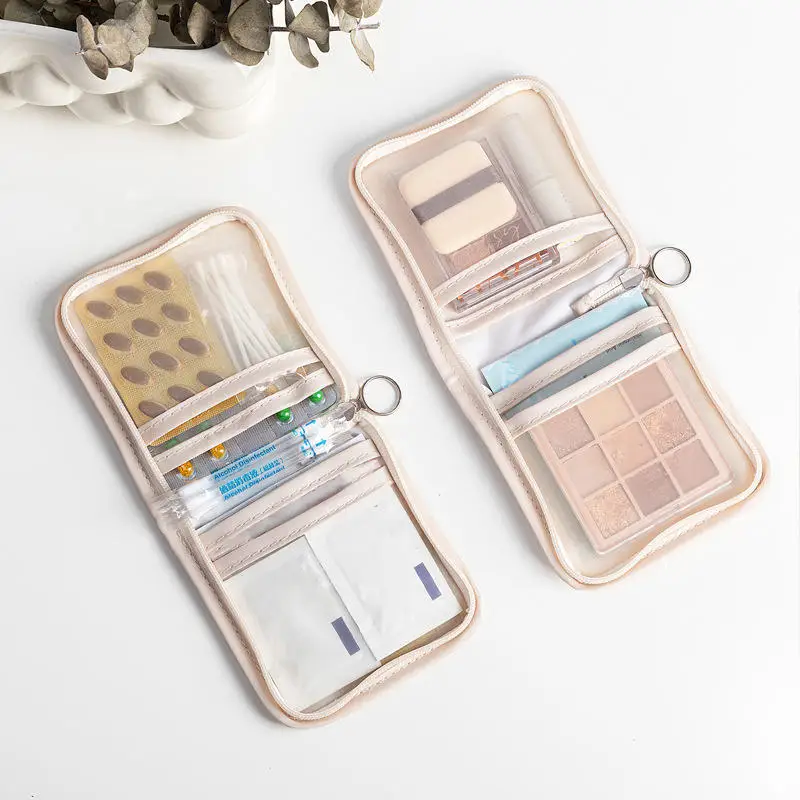 Mini bolsa organizadora de maquillaje de viaje transparente, bolsa de maquillaje pequeña y bonita, bolsa de aseo con cremallera para cosméticos, bolso de mano para monedas para mujer