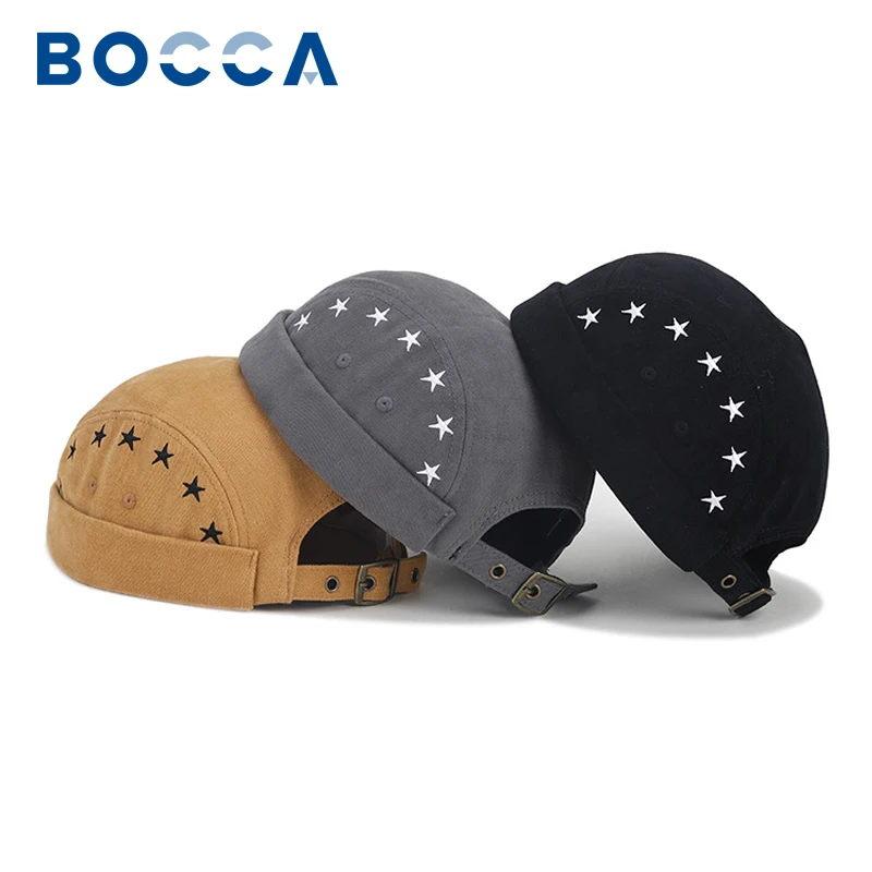 Bocca Embroidery Brimless Cap Without Visor Docker Caps Star Pattern Beanie Hat Adjustable Four Seasons Unisex Hats High Quality