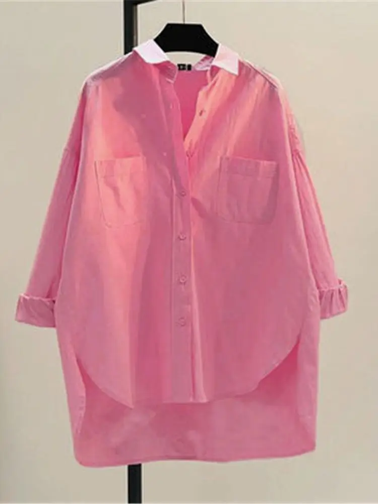 

Корейская женская рубашка-блузка с длинным рукавом, большие блузки, хлопковые новые весенне-летние рубашки, свободный уличный топ JJ858