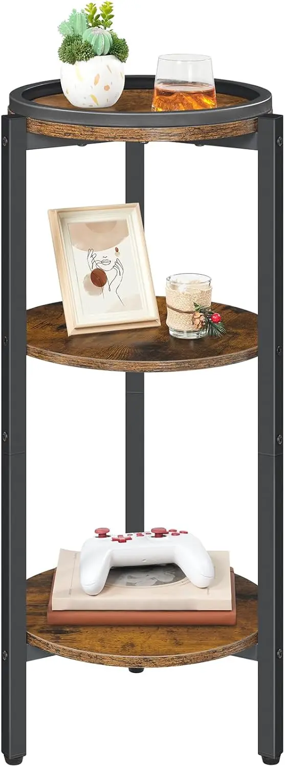 

Small Round Side Table, 3-Tier Tall Coffee Drink Table for Sofa Couch, 28.7" H Slim Nightstand, Circle Accent End Table for L