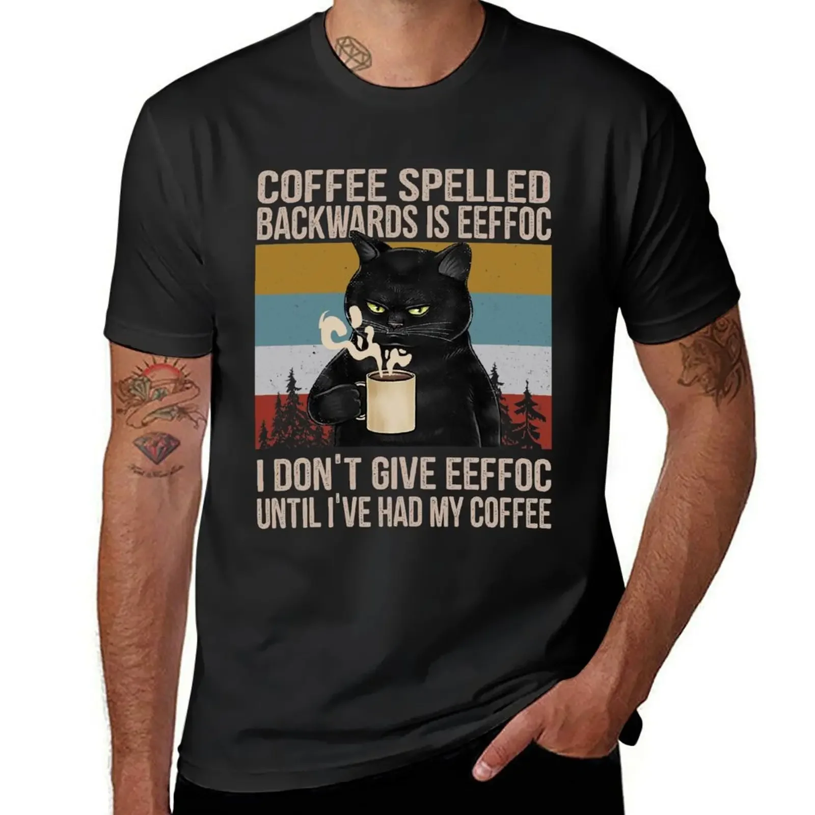 Black Cat Coffee Spelled Backwards is EEFFOC As I Don't Give EEFFOC Until I Had My Coffee T-Shirt