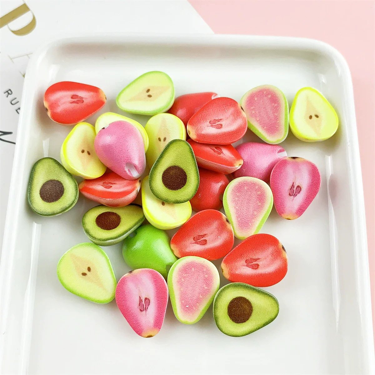 10PCS 14x18MM Fruit Acrylic Beads Avocado Guava Shape Loose Spacer Beads for Jewelry Making Diy Necklace Bracelet Accessories