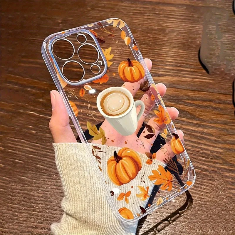 

Autumn Leaves Pumpkin Phone Case For iPhone 16 15 14 13 12 11 Pro Max Mini X XS SE4 7 8 Plus 16E Shockproof Transparent Cover