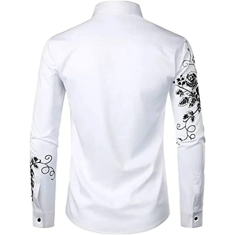 Camisa de manga longa masculina com botão lapela, tops estampados com padrão casual, moda social, luxo, S-6XL, verão, 2023