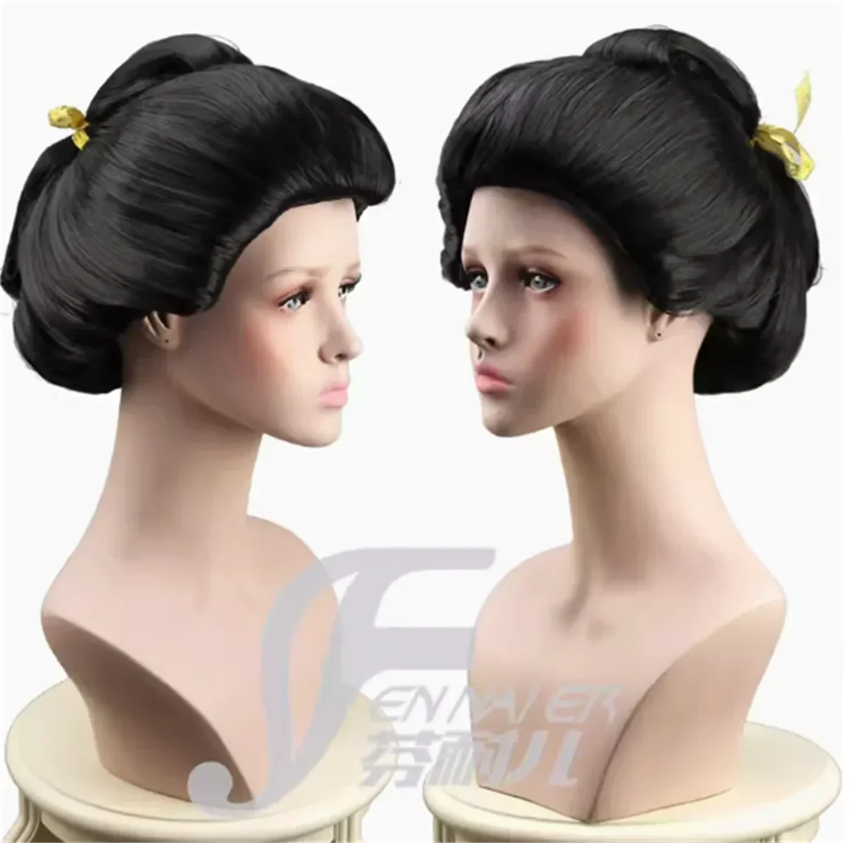 Japanese geisha big pan head ancient costume noble consort head black women's COS wig