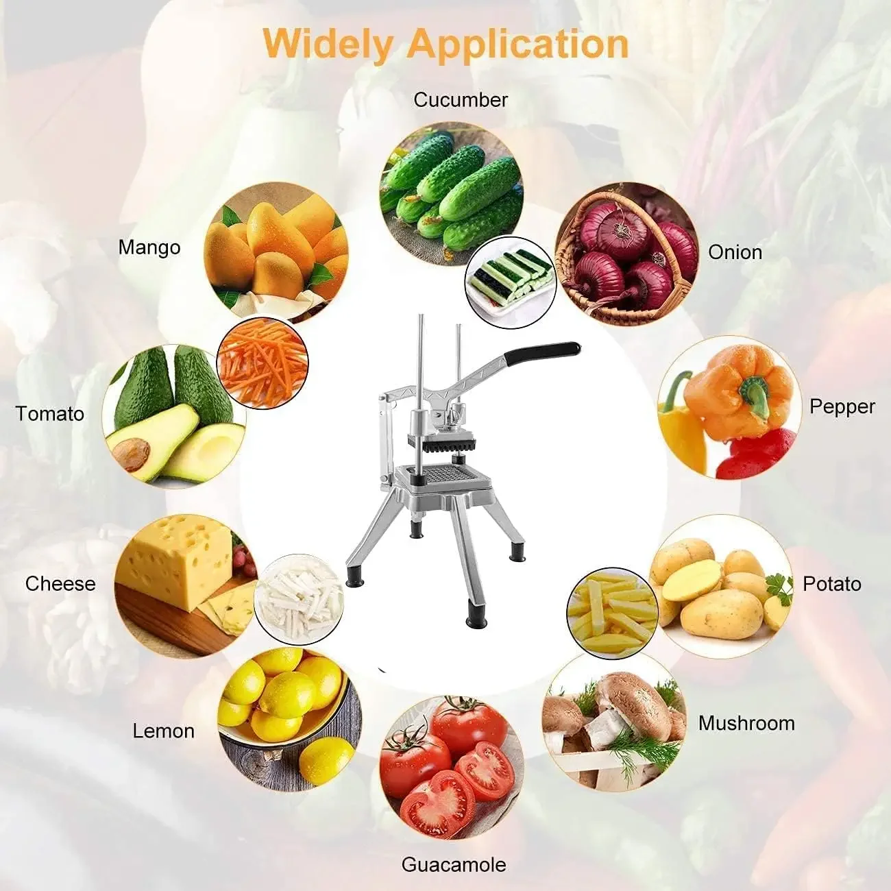 Commercial Vegetable Fruit Chopper W/6-Wedge Slicer&1/4″&3/8″&1/2