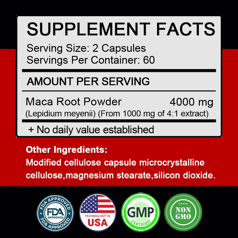 Maca Root Powder Capsules 4000 mg, Supports Health Natural Energizer ,Peruvian Vegan Extract Supplement for Men and Women