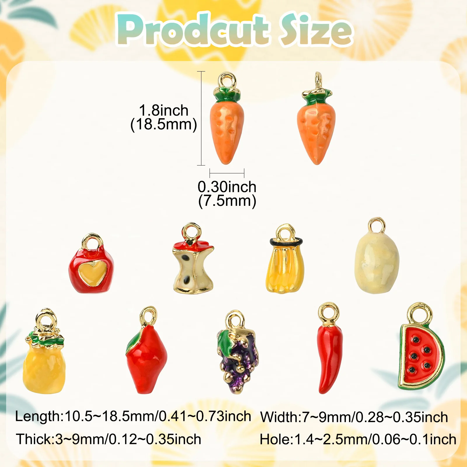 20Pcs 3D Vegetable Fruit Enamel Charms Assorted Food Enamel Charms Ornament or DIY Earrings Bracelets Necklaces Making
