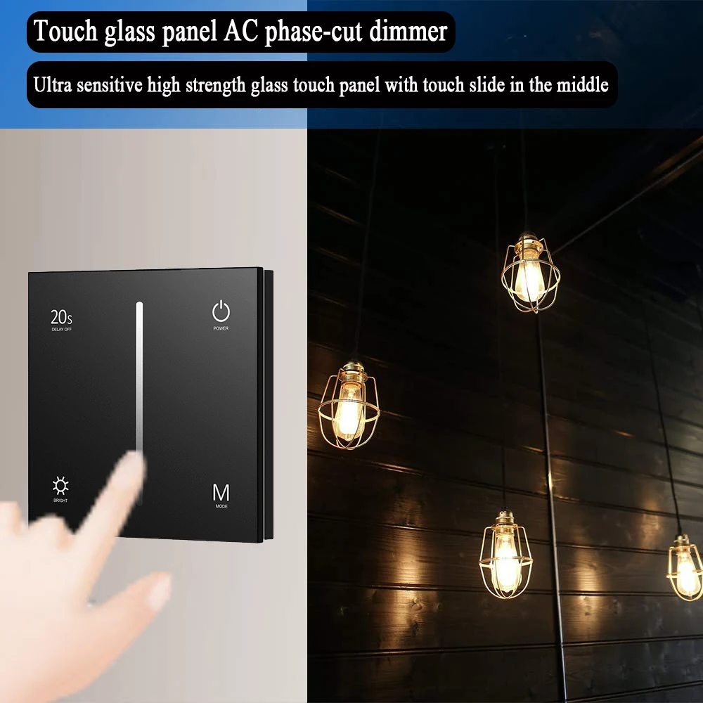 AC Triac Dimmer Light Switch Ultra sensitive high strength glass touch 86 panel Fade Mode For Single Color Dimmable LED lamps