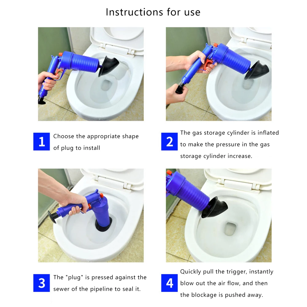 Air Power PIPE Plunger 4 ขนาด Suckers ท่อระบายน้ําอุดตันเครื่องมือท่อขุดลอกเครื่องมือสําหรับห้องครัวห้องน้ํา Dredge ท่อ