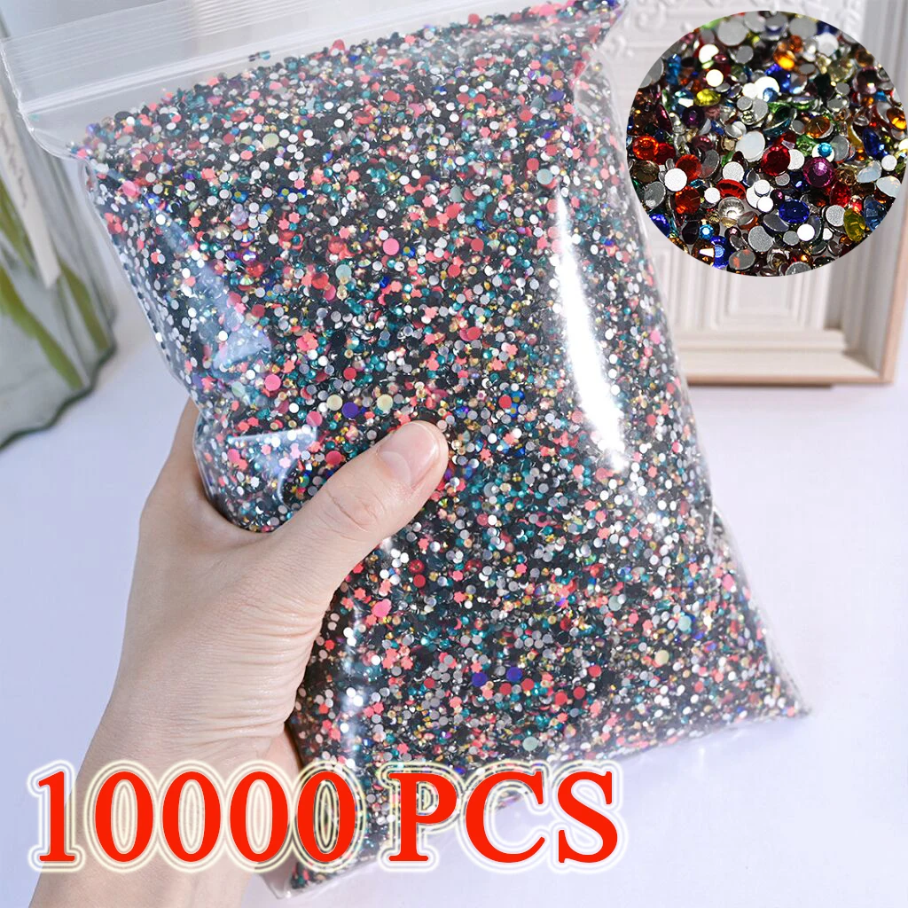 10000pcs Mixed Colors Mini Nail Rhinestones Glitter Crystal Stones Beads Flatback Diamond Nail Charms Parts Manicure Accessory