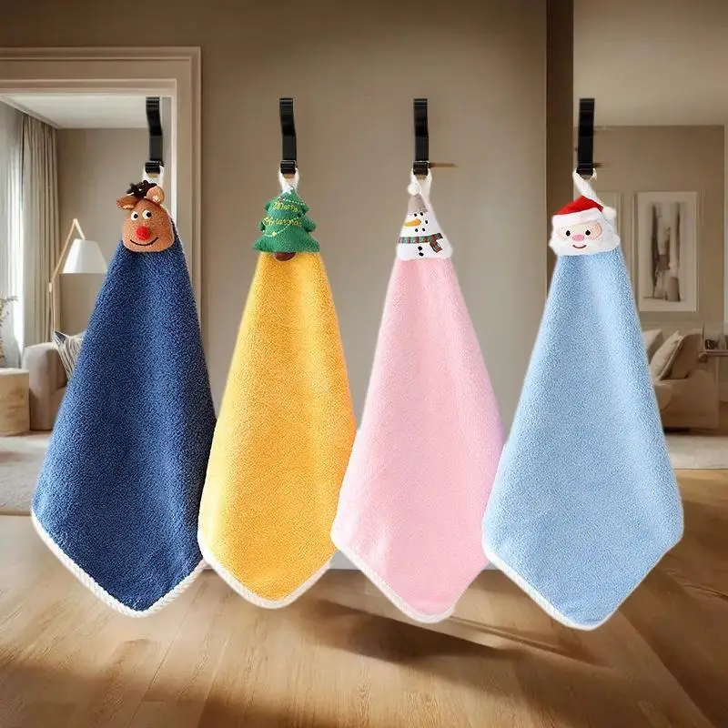 أطفال عيد الميلاد نمط منشفة اليد الكرتون الأيائل ثلج سانتا كلوز شجرة عيد الميلاد منشفة مخملية الحمام منشفة معلقة الامتزاز القماش