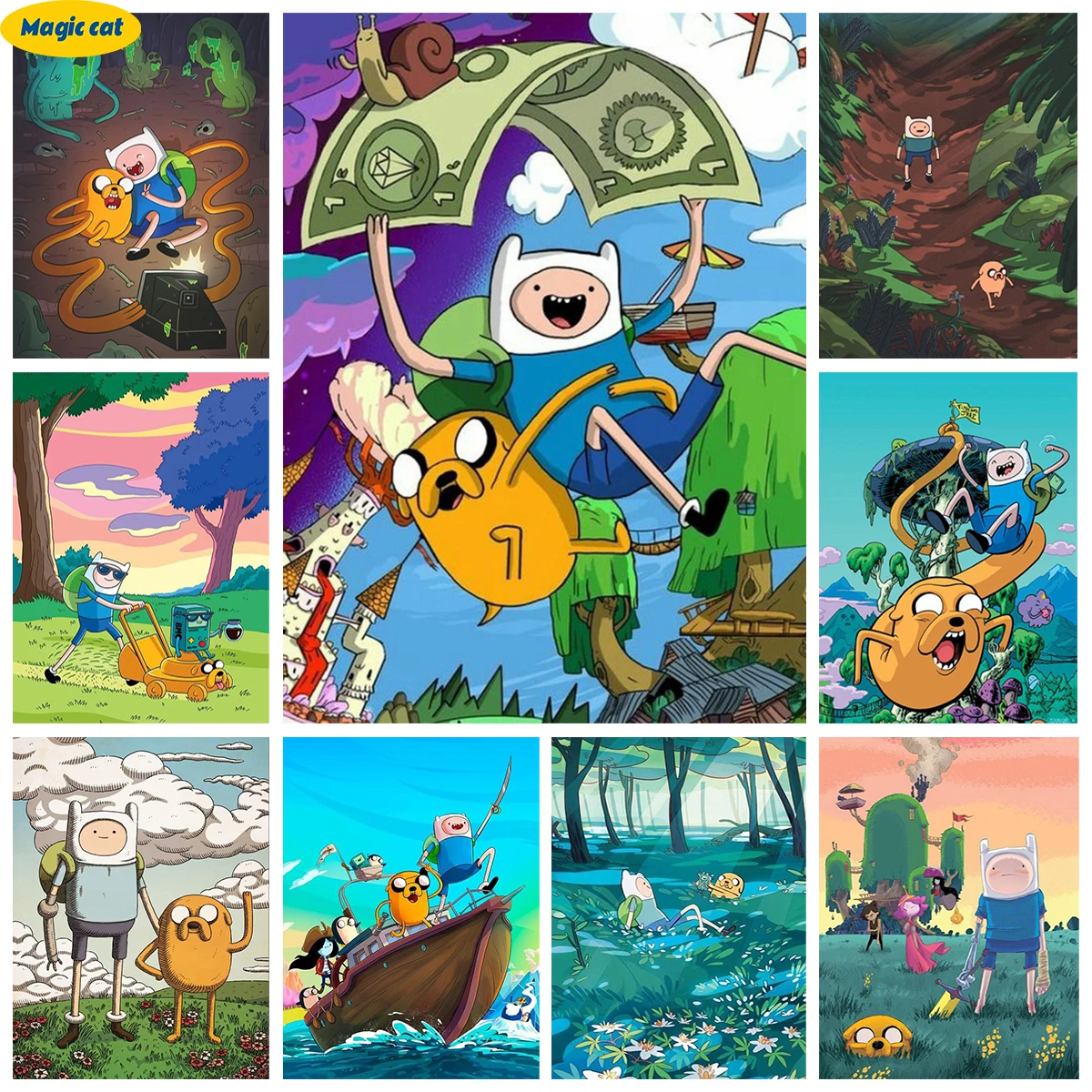 

5D Diamond Painting Kit A-Adventure Time Animated Poster DIY Diamond Embroidery Rhinestone Cross Stitch Kid Gift Home Wall Decor