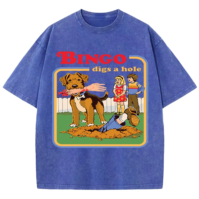 Bingo Digs A Hole  Design Snow Wash T-Shirt WoMens  Summer Cool Short Sleeve Unisex Breathable Cotton Tops Trendy Loose Sports