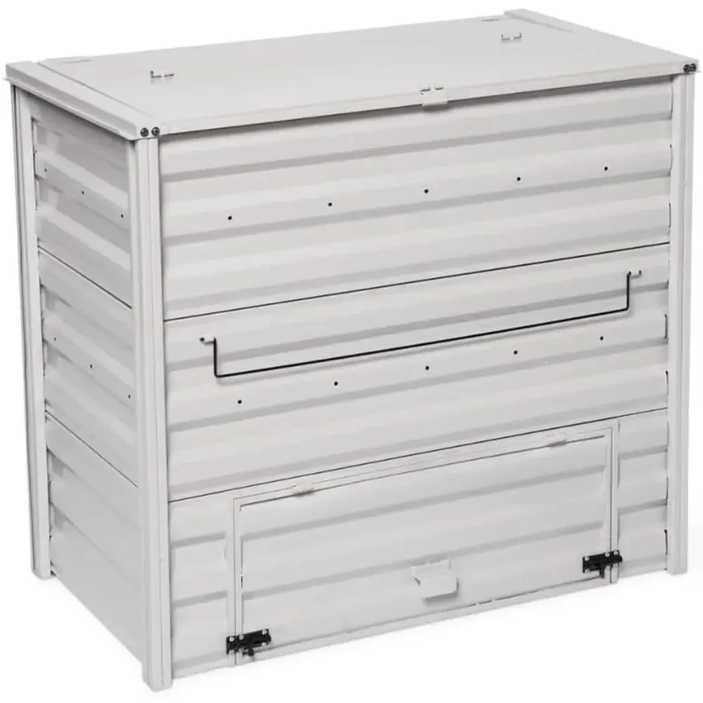 Large Outdoor Powder-Coated Galvanized Steel Compost Bin, 36W x 20D x 32H - Silver