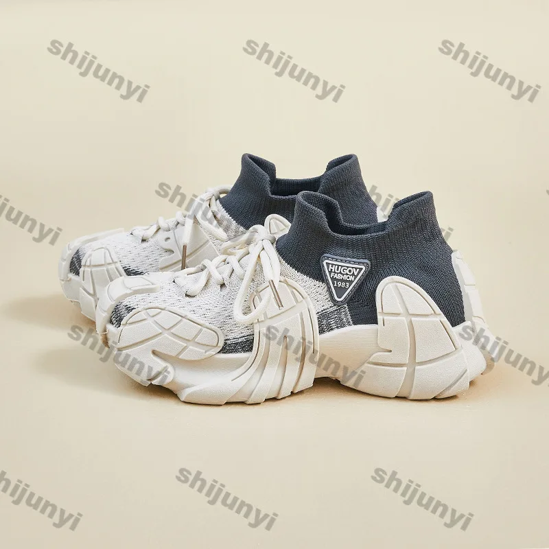 Men's Weave Shoes 2026 Spring Autumn New Height Increase Platform Sneakers Fashion High Top Non Slip Comfortable Casual Flats