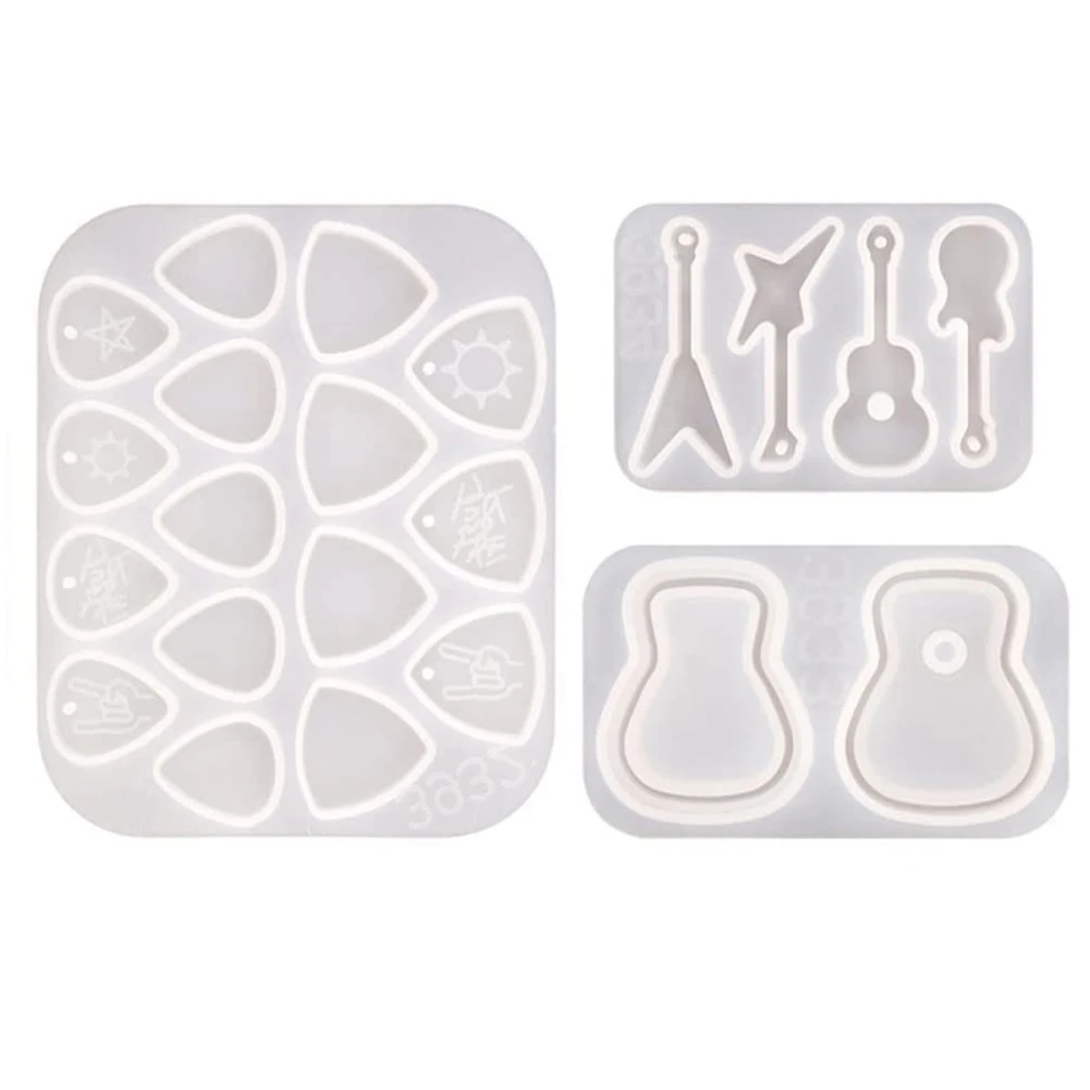 AB31-3Pcs Guitar Pick Resin Molds Guitar Triple-Cornered Plectrum Silicone Molds For Resin Casting Guitar Pick Case Mold