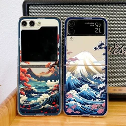 Japanese Cartoon Wave Phone Case For Samsung Galaxy Z Flip 6 5 4 3 For Samsung Flip6 Flip5 Flip4 Hard Crystal Shell Cover Fundas