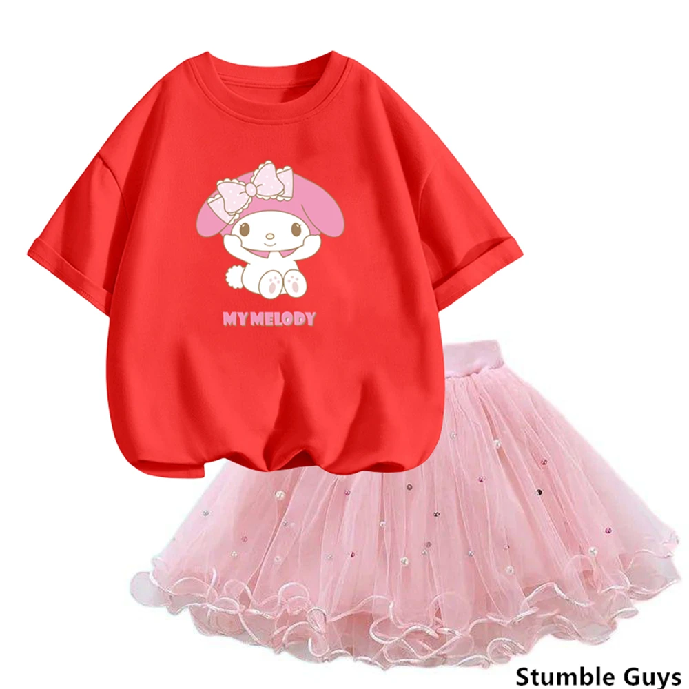 kawaii my melody 2pcs TUTU Skirt Set Summer cuteT-shirt and Fluffy Tulle skirt Outfits Children Party Birthday Clothes