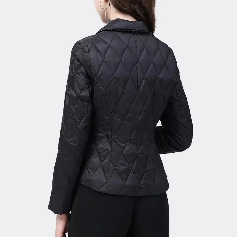 2025 Parkas finas para mujer, abrigo coreano femenino de manga larga, chaqueta acolchada de algodón, prendas de vestir acolchadas con cuello cruzado para invierno para mujer