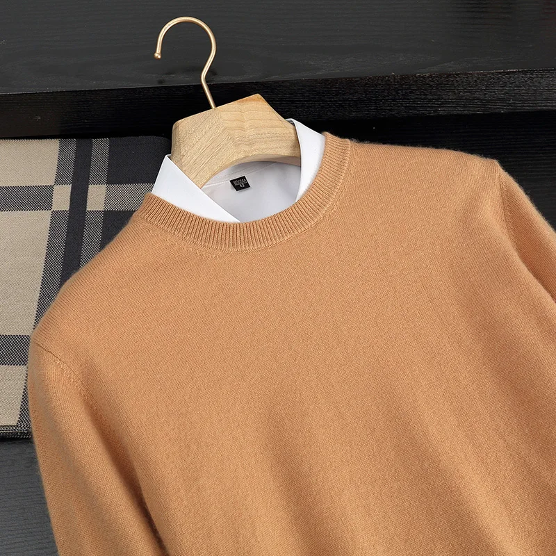 Autumn And Winter Round Neck 100% Pure Wool Men's Knitted Pullover Sweater Loose Large Size Casual Cashmere Bottoming Shirt