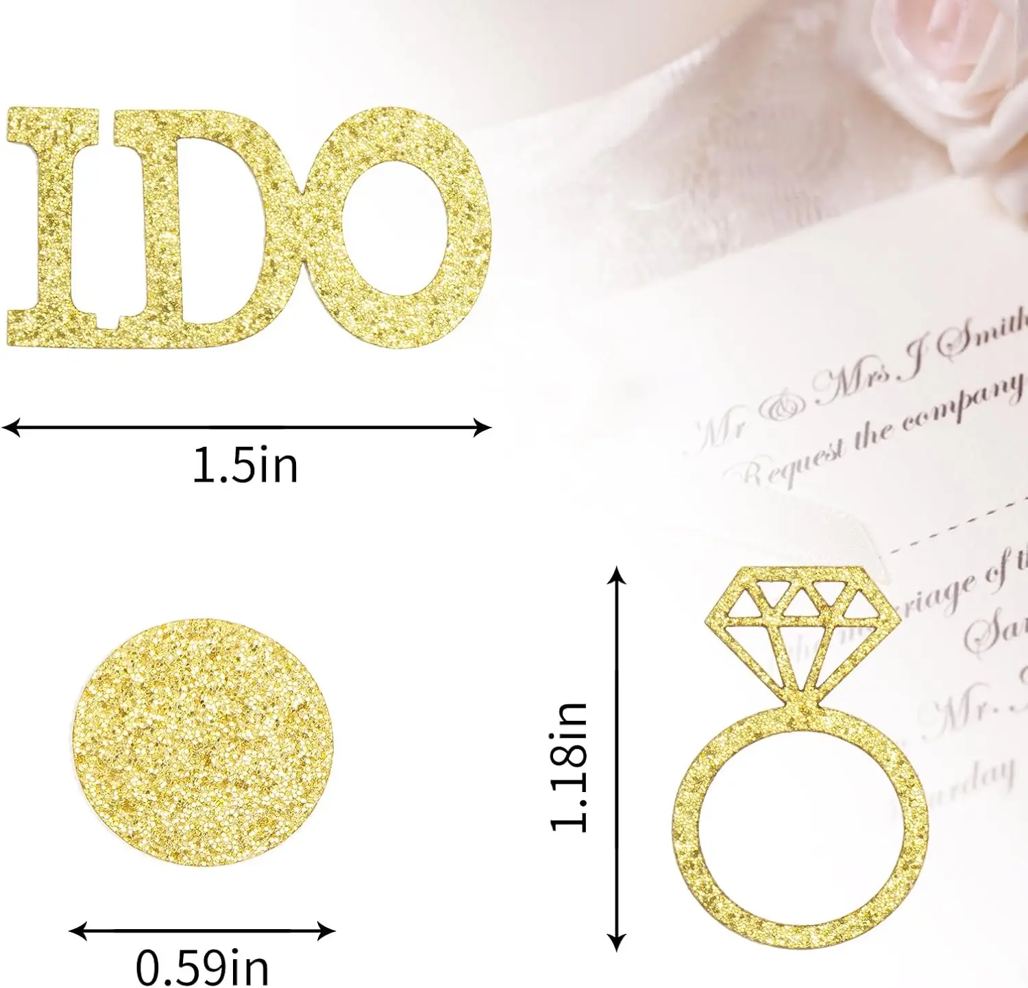 Gold Glitter Paper Diamond Ring Confetti, I Do Engagement Party Table Scatter,Bachelorette Bridal Shower Party Decorations