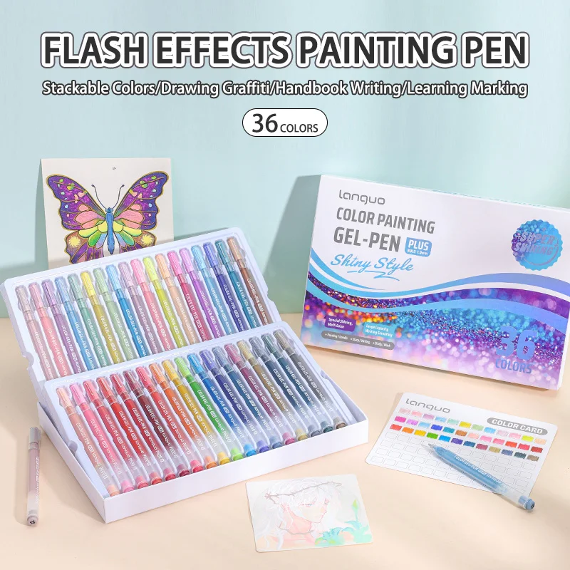16-72 Kleuren Languo Gel Pennen Set Glanzende Schilderen Balpen 1.0mm Tekening Student Schrijven Pen Kantoor Schoolbenodigdheden Briefpapier