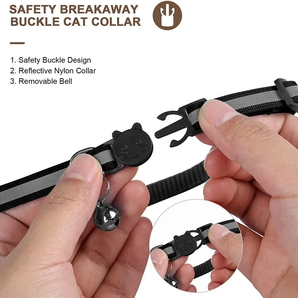 Reflektierende Breakaway-Halsbänder für Hunde und Katzen mit Glocke, Sicherheitsschnalle, verstellbares, weiches Kätzchenhalsband, Haustierzubehör für Katzen und Kätzchen – Detail 6
