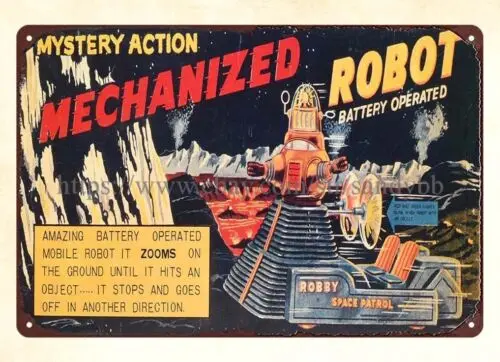 buy unframed art M.T.H. ROBBY ROBOT SPACE PATROL childhood toy metal tin sign