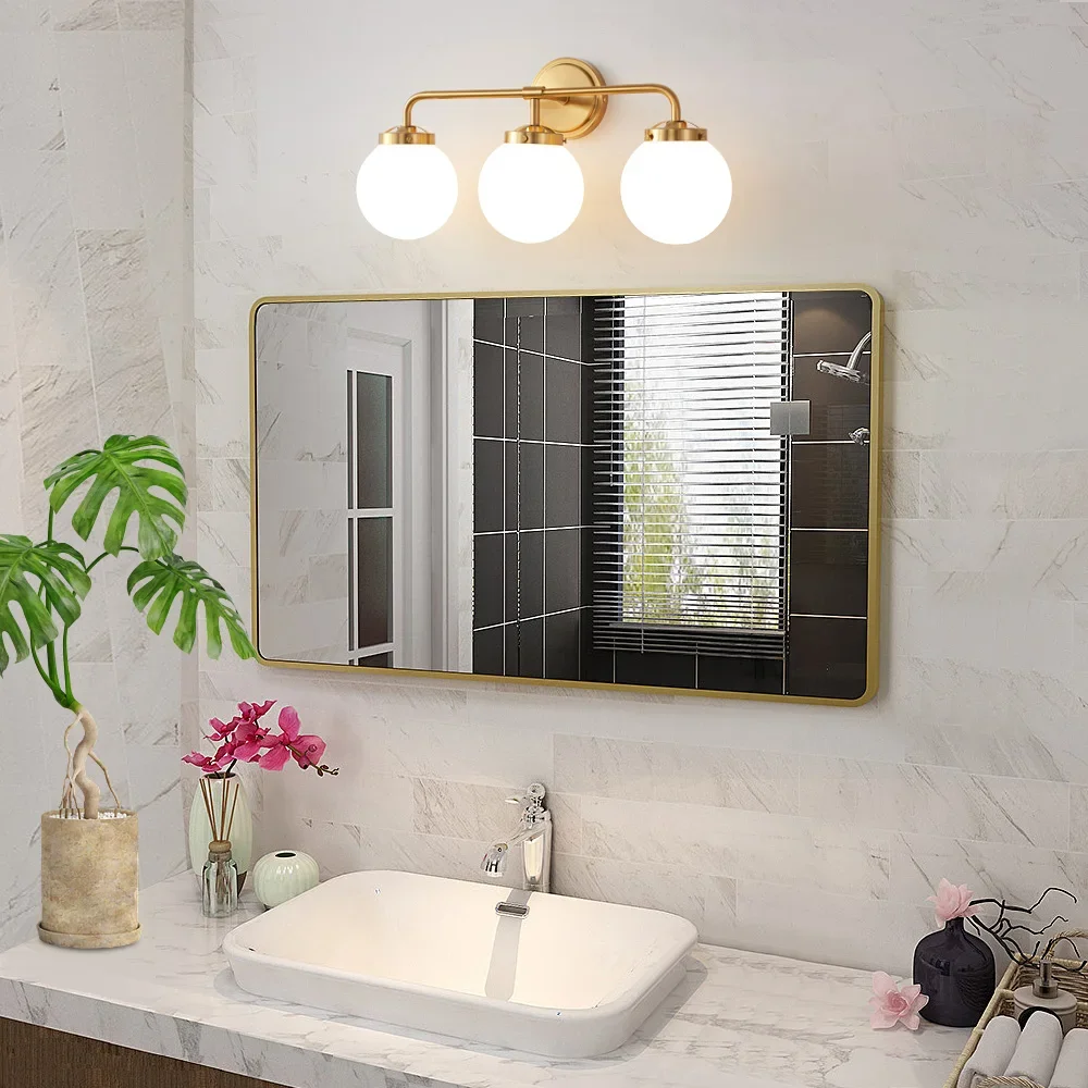 Modern Golden Glass Bathroom Lamp Wall Lamp Milky White Lampshade LED AC85-260V Suitable For Home Indoor Bathroom Mirror Lamp