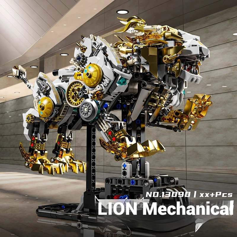 

13090 mechanical toy series building block toy set, mechanical lion model assembly ornaments, children's assembly electric toy