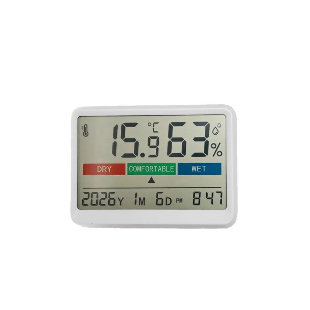 Digital LCD Thermometer and Hygrometer with Color Display for Home Office Magnetic Mount Date Time Comfort Level Readout