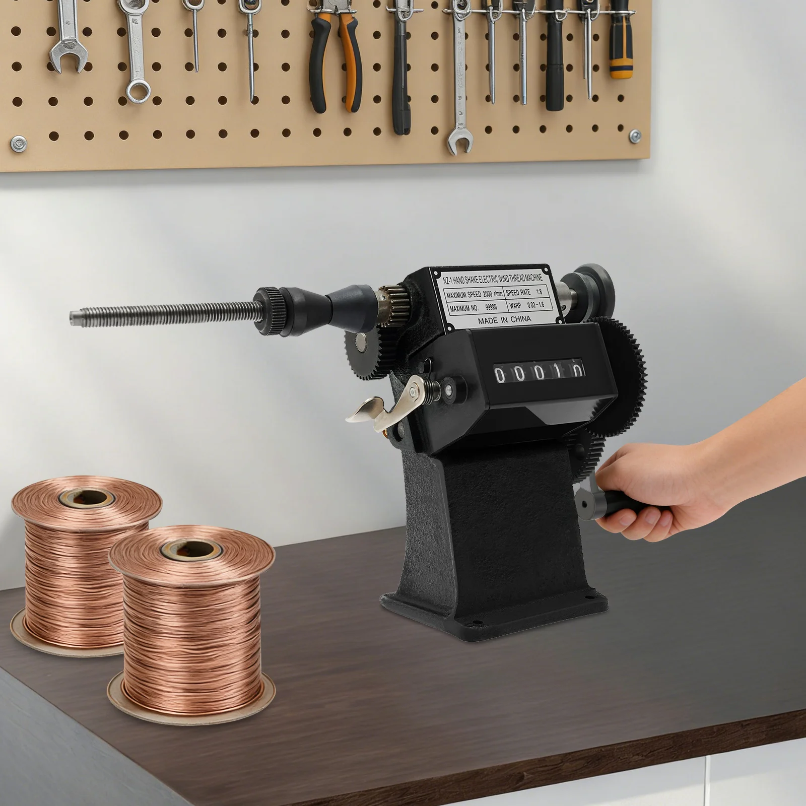 Hand Crank Winding Machine Counting Cast Iron Body Steel Gear Mechanical Counter Adjustable 0.02 2.6mm Fishing Line Spooler CNC Durable Tool