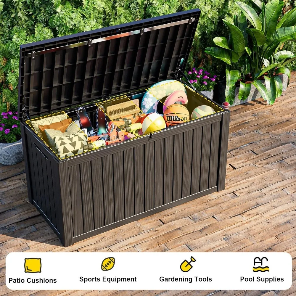 150 Gallon Outdoor Storage Box, Large Waterproof Deck Box, Lockable Resin Storage Container with Reinforced Support for Patio
